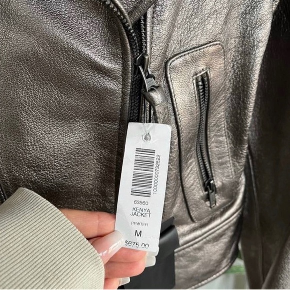 Mackage for Aritzia Women's Jacket Metallic Silver Leather New Moto Biker Sz M - Picture 7 of 17